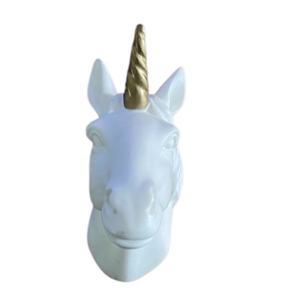 White Porcelain Unicorn with Gold Horn - Wall Hook - Fantasy, Magical - Picture 2 of 6